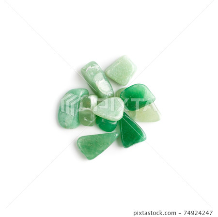 Green quartz pebbles isolated, aventurine polished stones 74924247