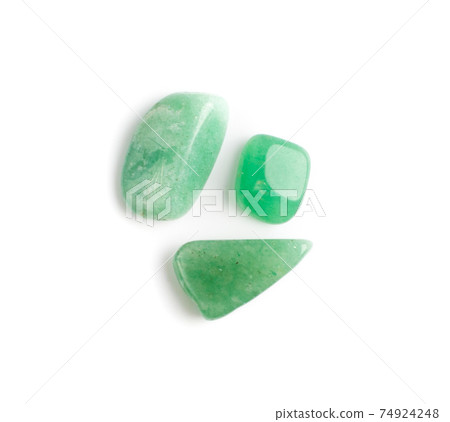 Green quartz pebbles isolated, aventurine polished stones Green quartz pebbles isolated, aventurine polished stones 74924248