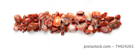 Jasper pebbles isolated, red sardonyx polished stones Jasper pebbles isolated, red sardonyx polished stones 74924261