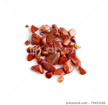Jasper pebbles isolated, red sardonyx polished stones 74924266