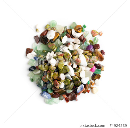 Colorful semiprecious stones mix, pebbles collection isolated Colorful semiprecious stones mix, pebbles collection isolated 74924289