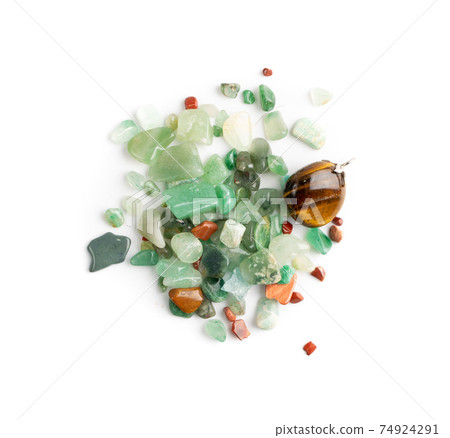 Colorful semiprecious stones mix, pebbles collection isolated 74924291
