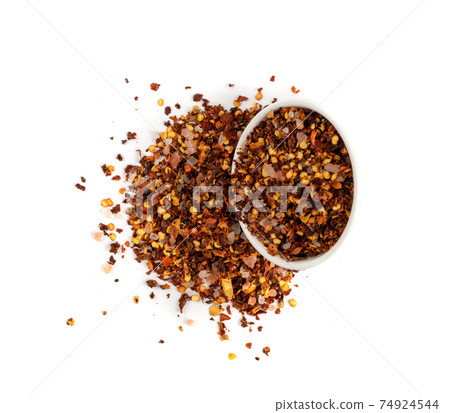 Red Chilli Pepper Flakes with Seeds Isolated 74924544