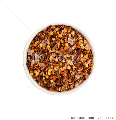 Red Chilli Pepper Flakes with Seeds Isolated 74924545