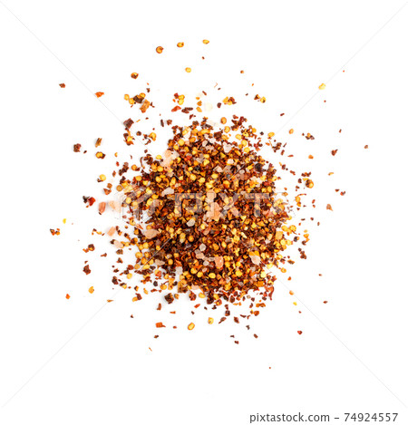 Red Chilli Pepper Flakes with Seeds Isolated Red Chilli Pepper Flakes with Seeds Isolated 74924557