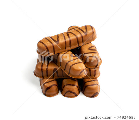 Oval Shortbread Biscuit Coated in Milk and Dark Chocolate 74924685