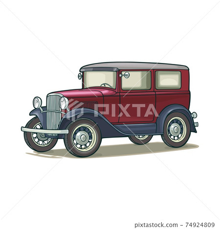 Retro car sedan. Side view. Vintage color flat illustration 74924809