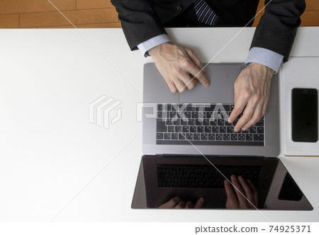 Laptops, personal computers, organized desks, tidy, laptops on white desks, 74925371