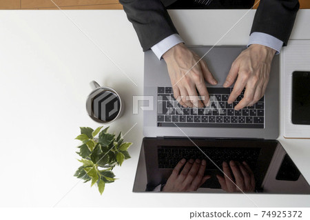 Laptops, personal computers, organized desks, tidy, laptops on white desks, 74925372