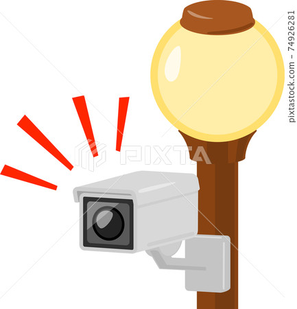 Surveillance camera installed on a street light 74926281