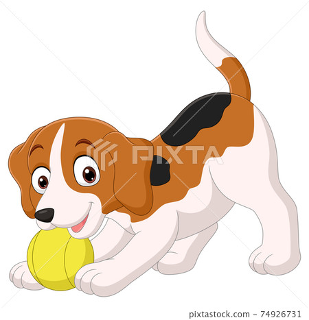 Cartoon funny little dog playing ball Cartoon funny little dog playing ball 74926731