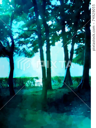 Watercolor texture background in the mountains 74929055