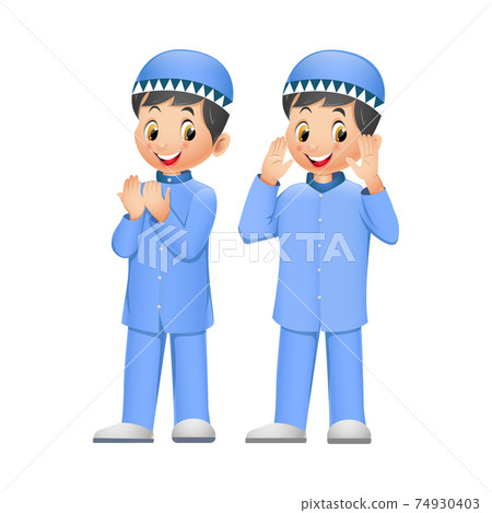 Two Cute Muslim Kid Cartoon Two Cute Muslim Kid Cartoon 74930403