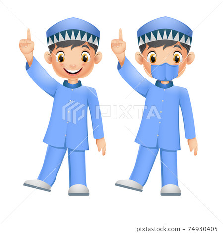 Cute Muslim boy wearing face mask 74930405