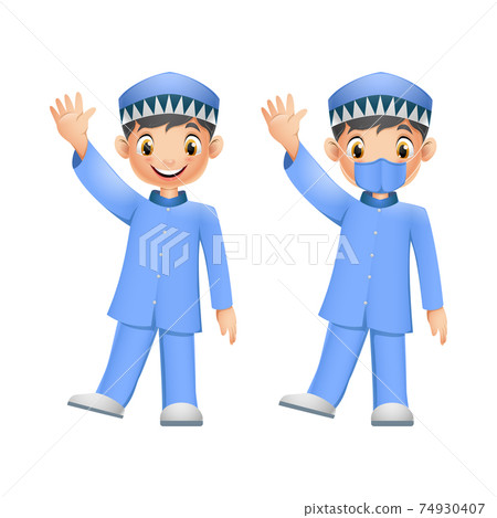 Cute Muslim boy wearing face mask 74930407