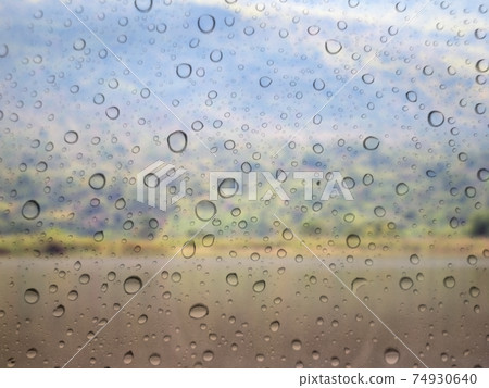Close-up of water drops on glass surface as background 74930640