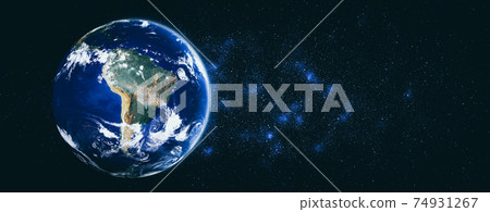 Planet earth globe view from space showing realistic earth surface and world map 74931267