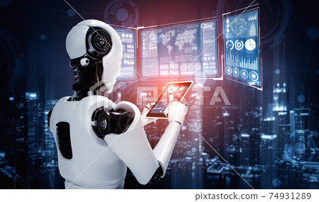 Robot humanoid using tablet computer for big data analytic 74931289