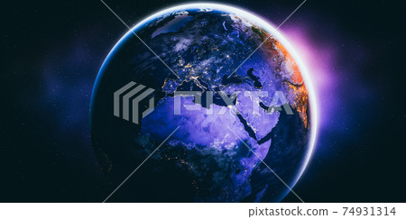 Planet earth globe view from space showing realistic earth surface and world map 74931314