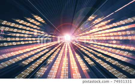 Digital data flow on road with motion blur to create vision of fast speed transfer Digital data flow on road with motion blur to create vision of fast speed transfer 74931331