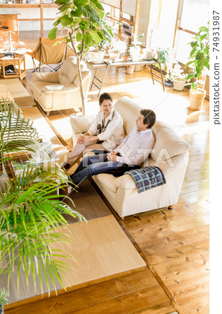 Nesting / House time: Senior couple relaxing in a renovated house 74931987