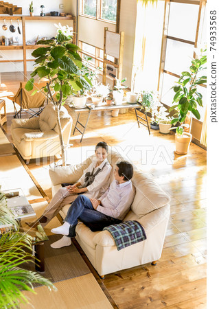 Nesting / House time: Senior couple relaxing in a renovated house Nesting / House time: Senior couple relaxing in a renovated house 74933568