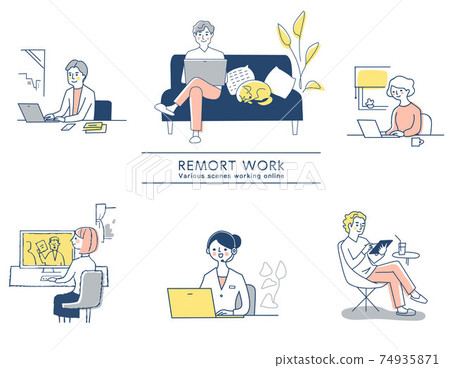 Various remote work scene sets 74935871
