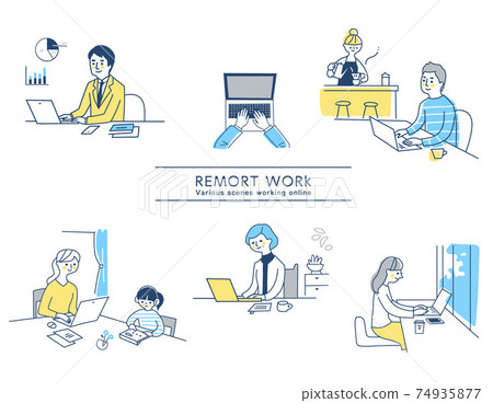 Various remote work scene sets Various remote work scene sets 74935877