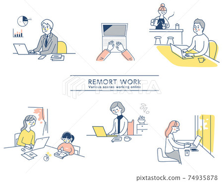 Various remote work scene sets Various remote work scene sets 74935878