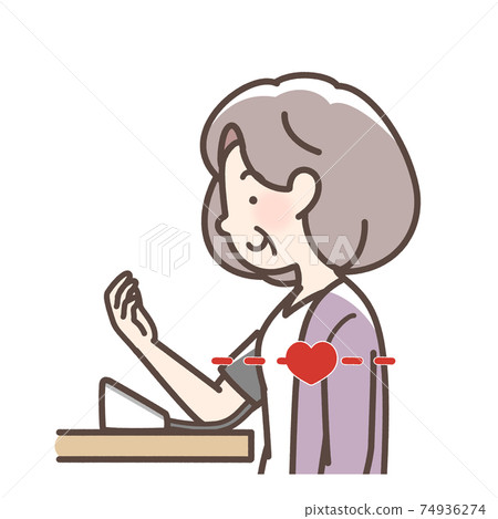 Grandmother who measures blood pressure Upper arm type measuring machine Grandmother who measures blood pressure Upper arm type measuring machine 74936274