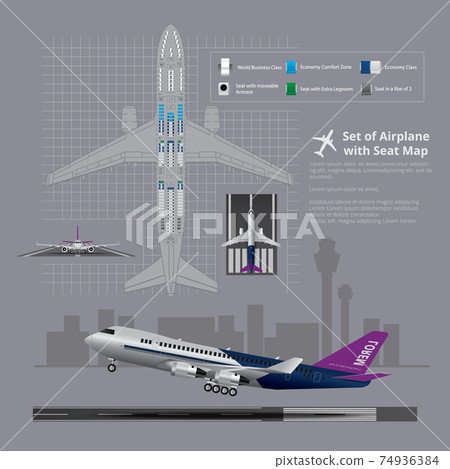 Set of Airplane with Seat Map Isolated Vector Illustration Set of Airplane with Seat Map Isolated Vector Illustration 74936384