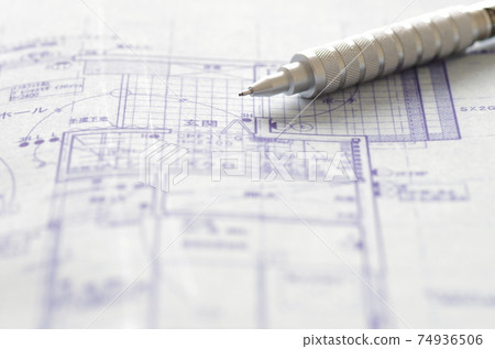 House drawing (blueprint) and mechanical pencil for drafting 74936506