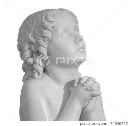 Beautiful marble statue of an pray infant angel isolated on white 74936735