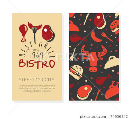 Best Bistro Grill Business Card Template, Hot Barbecue House, Restaurant Poster, Invitation, Flyer, Promo Design Cartoon Vector Illustration 74936842