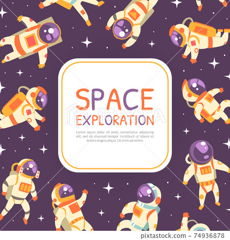 Space Exploration Banner Template, Science Fiction, Astronomy Poster, Card, Background Cartoon Vector Illustration 74936878