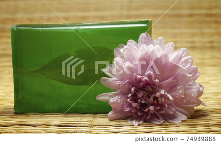 bar of natural handmade soap from indian  natural ingredients with green leaf 74939888
