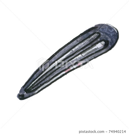 Watercolor illustration of one hair pin, bl;ack color 74940214