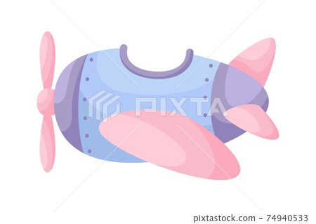Cute blue-pink-violet airplane on white... - Stock Illustration [74940533]  - PIXTA