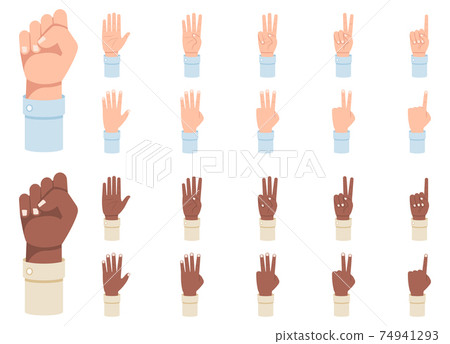 Finger counting. A set of hands with counts on the fingers from one to five vector illustration. Finger counting. A set of hands with counts on the fingers from one to five vector illustration. 74941293