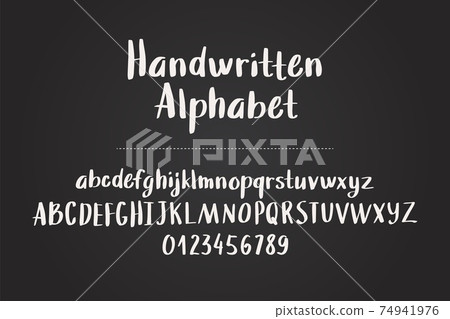 hand drawn alphabet, letters and numbers on... - Stock Illustration ...