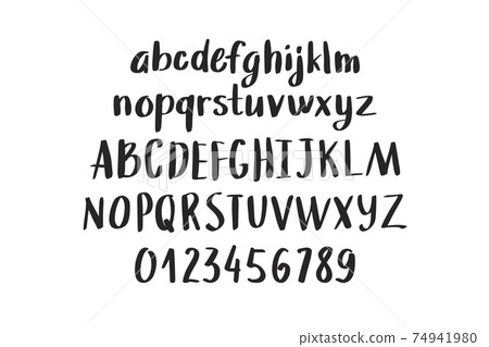 hand drawn alphabet, letters and numbers,... - Stock Illustration ...