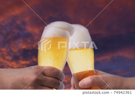 Blue sky and beer toast Blue sky and beer toast 74942361