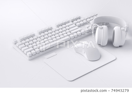 Top view of gamer workspace and gear like mouse, keyboard, joystick Top view of gamer workspace and gear like mouse, keyboard, joystick 74943279