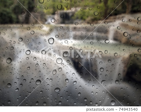 Close-up of water drops on glass surface as background 74943540