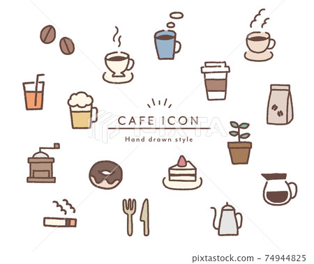 Hand-painted cafe icon set coffee coffee tea sweets illustration drink mug 74944825