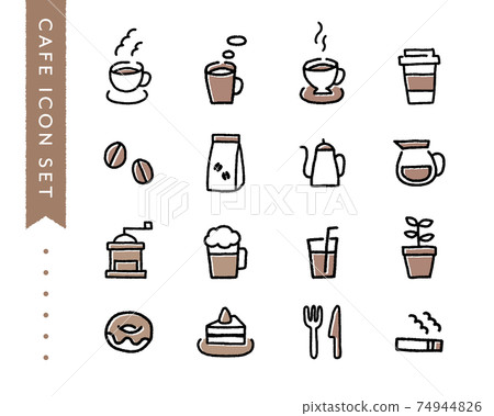 Hand-painted cafe icon set coffee coffee tea sweets illustration drink mug 74944826