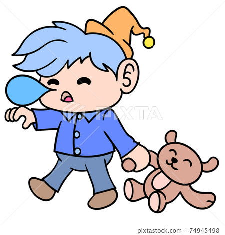 boy sleep delirious walking carrying a teddy bear, doodle icon image kawaii boy sleep delirious walking carrying a teddy bear, doodle icon image kawaii 74945498