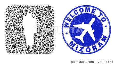 Welcome Scratched Badge and Mizoram State Map Airplane Subtracted Mosaic 74947171