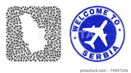 Welcome Rubber Stamp Seal and Serbia Map Aero Inverted Mosaic 74947208