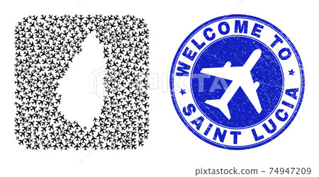 Welcome Grunge Seal and Saint Lucia Island Map Jorney Stencil Mosaic Welcome Grunge Seal and Saint Lucia Island Map Jorney Stencil Mosaic 74947209